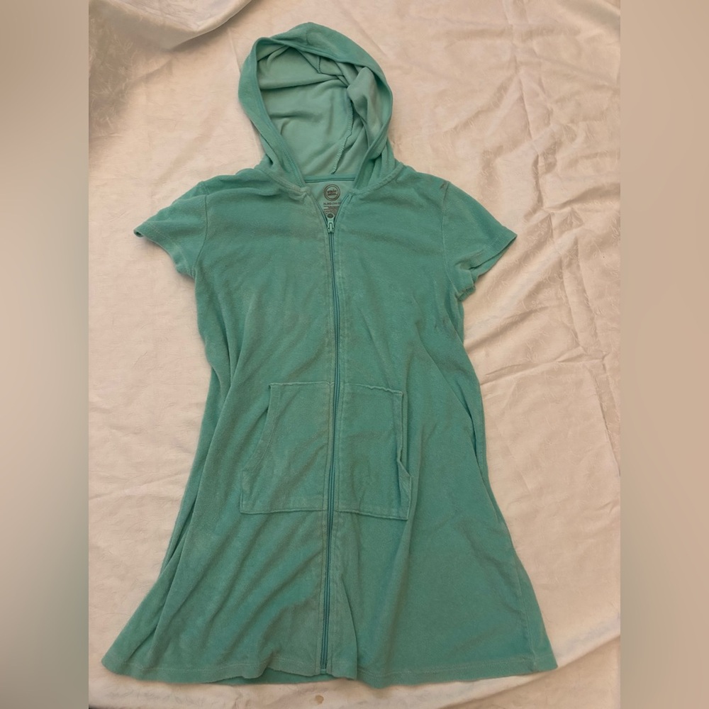 Teal terry cloth zip up hoodie